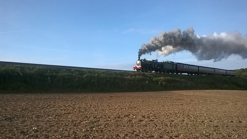 Ring Haw and 5643 double head the 17.43 from Sheringham to Holt on 22nd September 2017