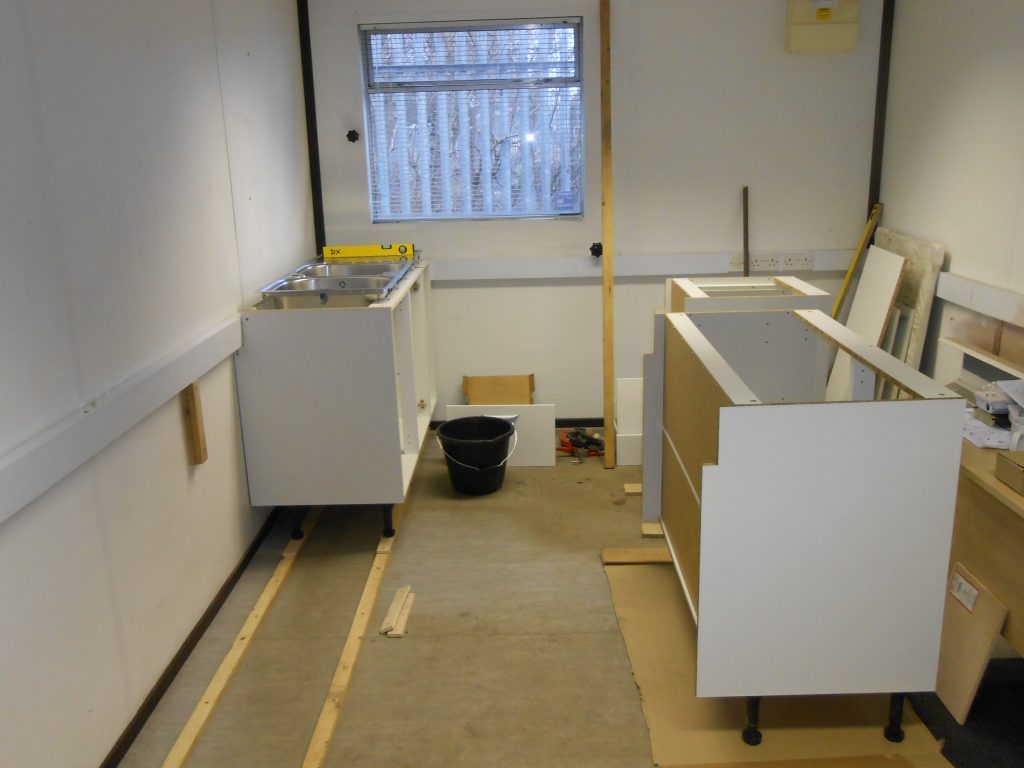 More new kitchen units under construction in the new mess room