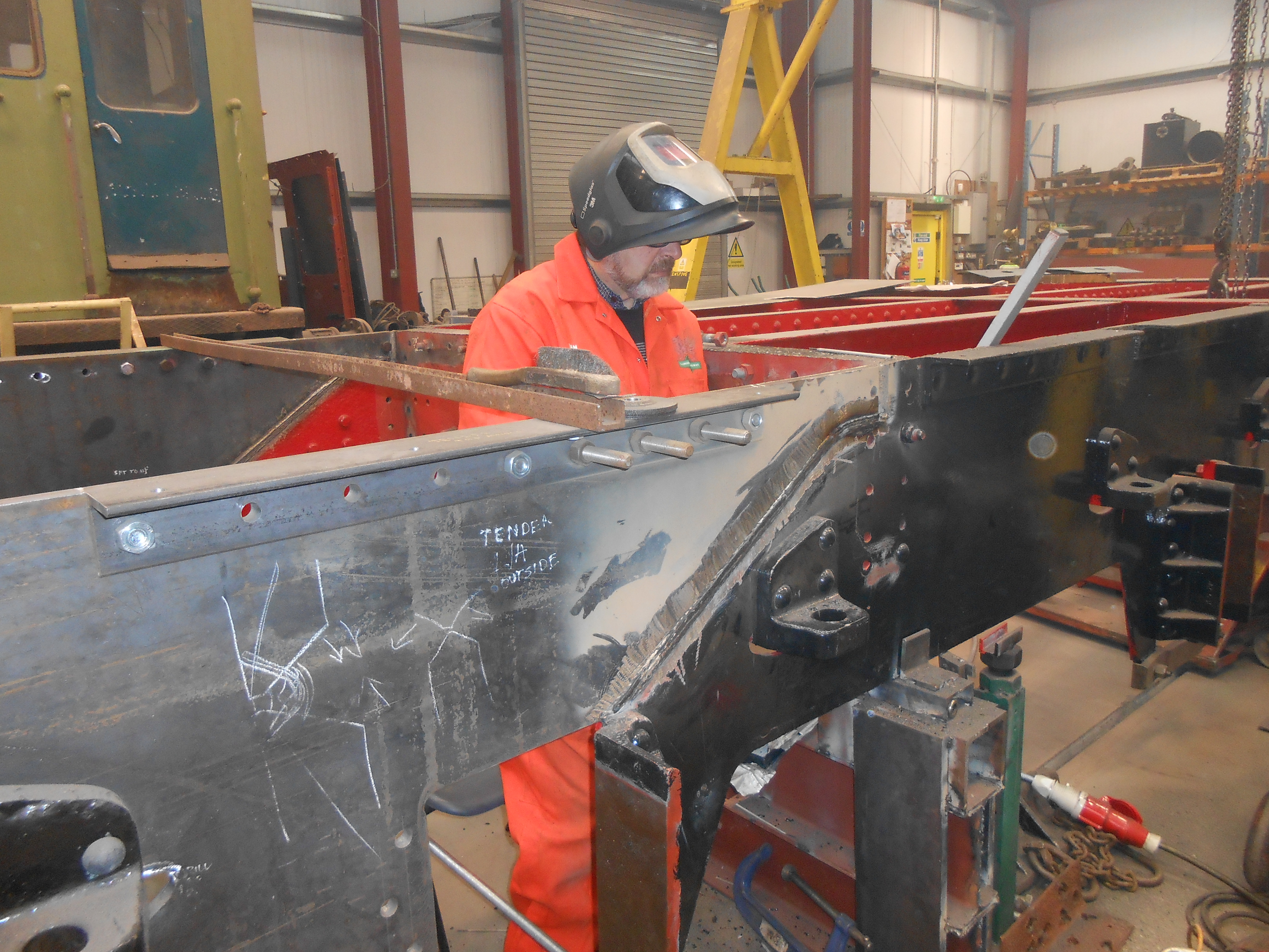 Ian Massey at work on Wootton Hall's tender frames