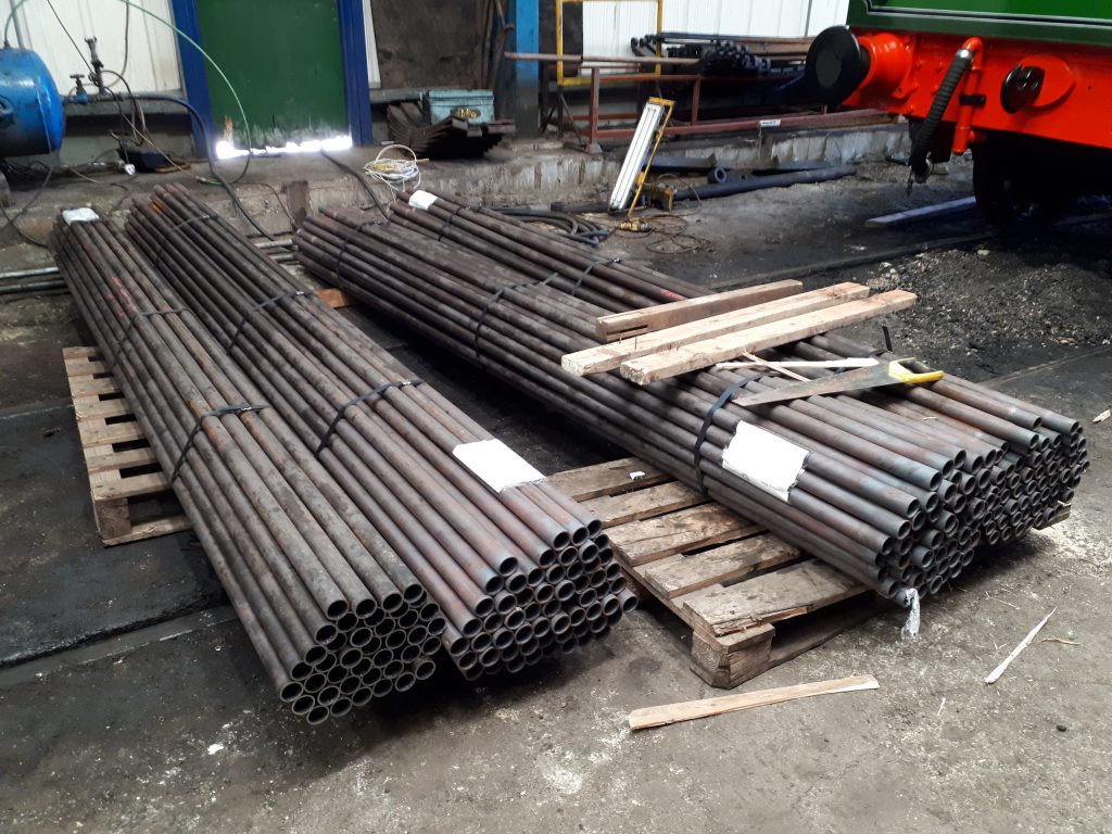 The new tubes for 5643 in the loco shed at Embsay waiting to be fitted by Andy Booth