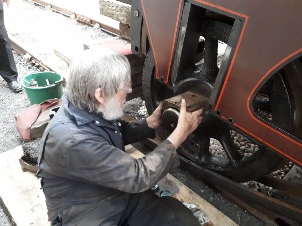 Alan tests the surface of the bearing with engineer's blue