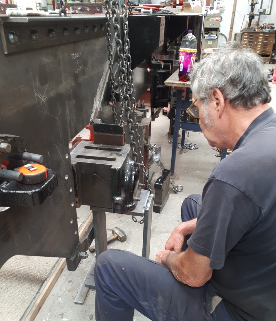 Keith setting up the axleboxes in Wootton Hall's tender frames