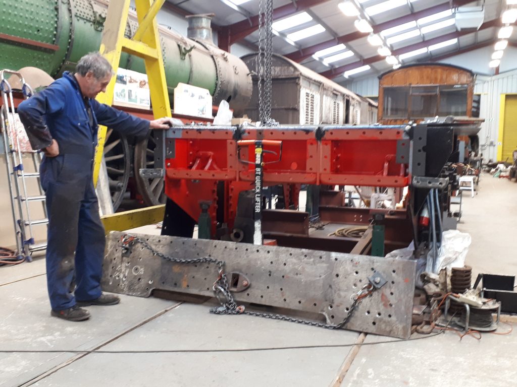 Keith with the rear buffer beam for Wootton Hall's tender ready for riveting