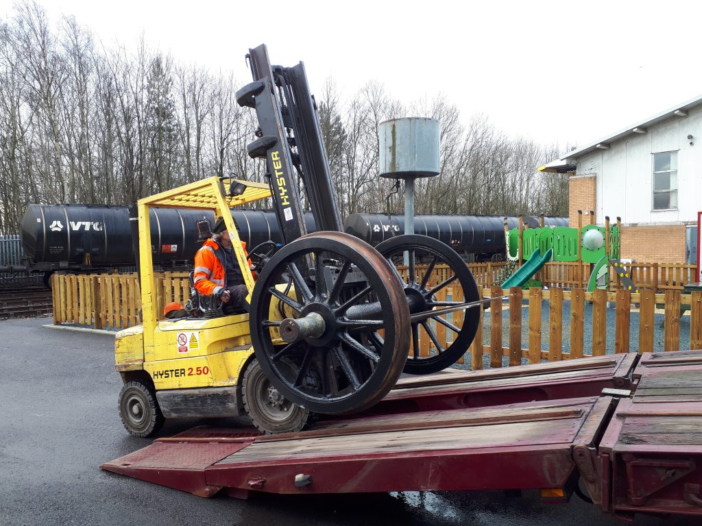 Ade attempting to ascend the ramp with the fork lift