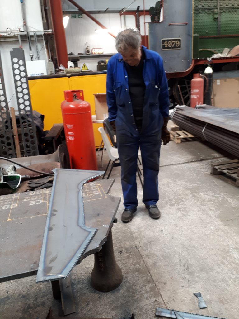 Keith with a newly cut corner stay for Wootton Hall's tender tank