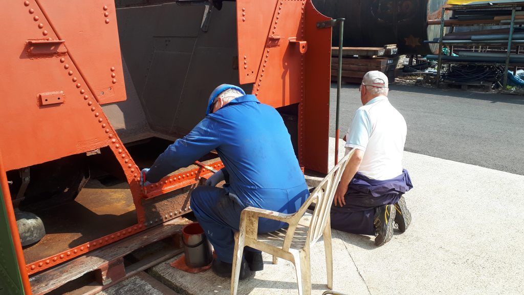 Phil Scales and John Davis at work on Wootton Hall's tender tank