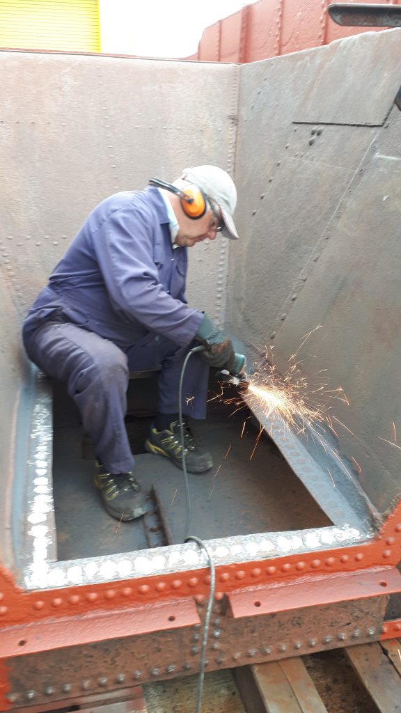 John Davis at work on Wootton hall's tender tank