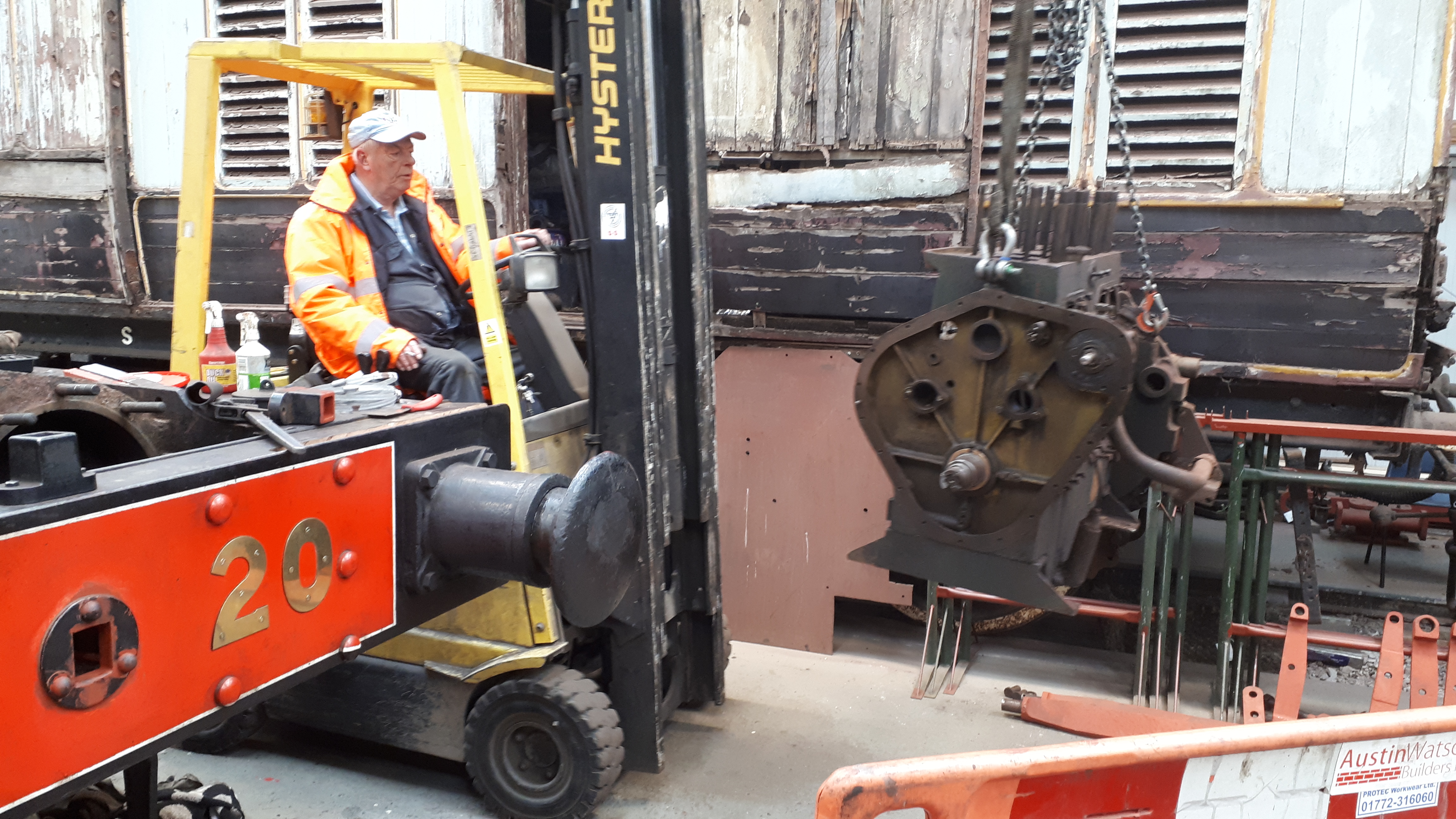 Alan Vernon squeezes Fluff's engine out of the shed