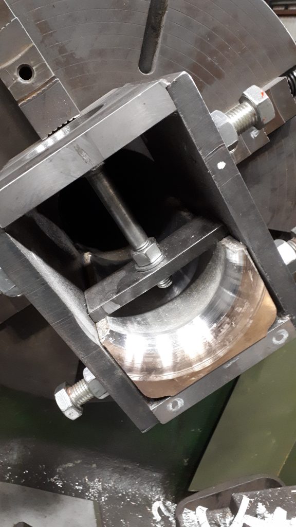 One of Wootton Hall's tender axlebox bearings in the process of being machined