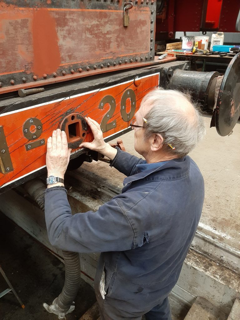 John Dixon at work on FR 20's tender drawgear