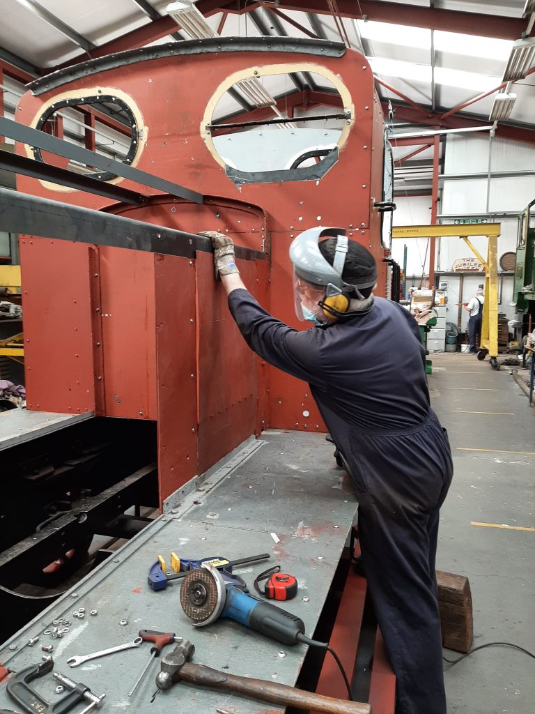 Phil Bell trying to make the engine compartment sheets on Fluff fit