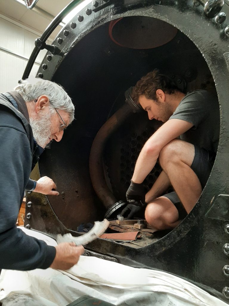 Alan and Sam at work on the main steam pipe in FR20's smokebox