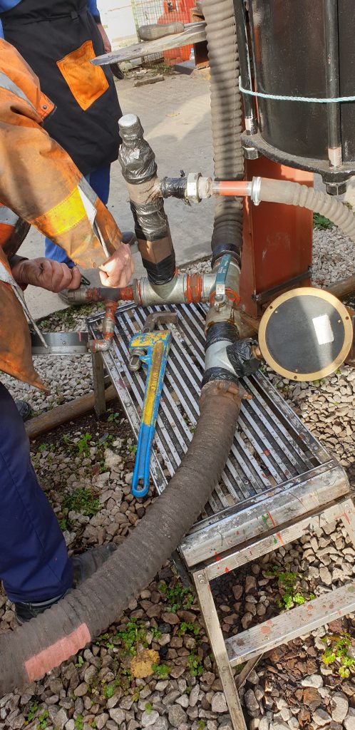 The pipework involved in the testing of the vacuum cylinder