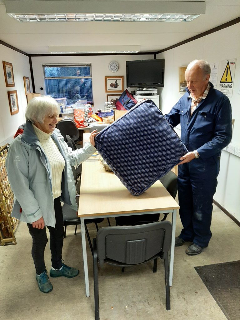 Anne and Phil with the first test cushion