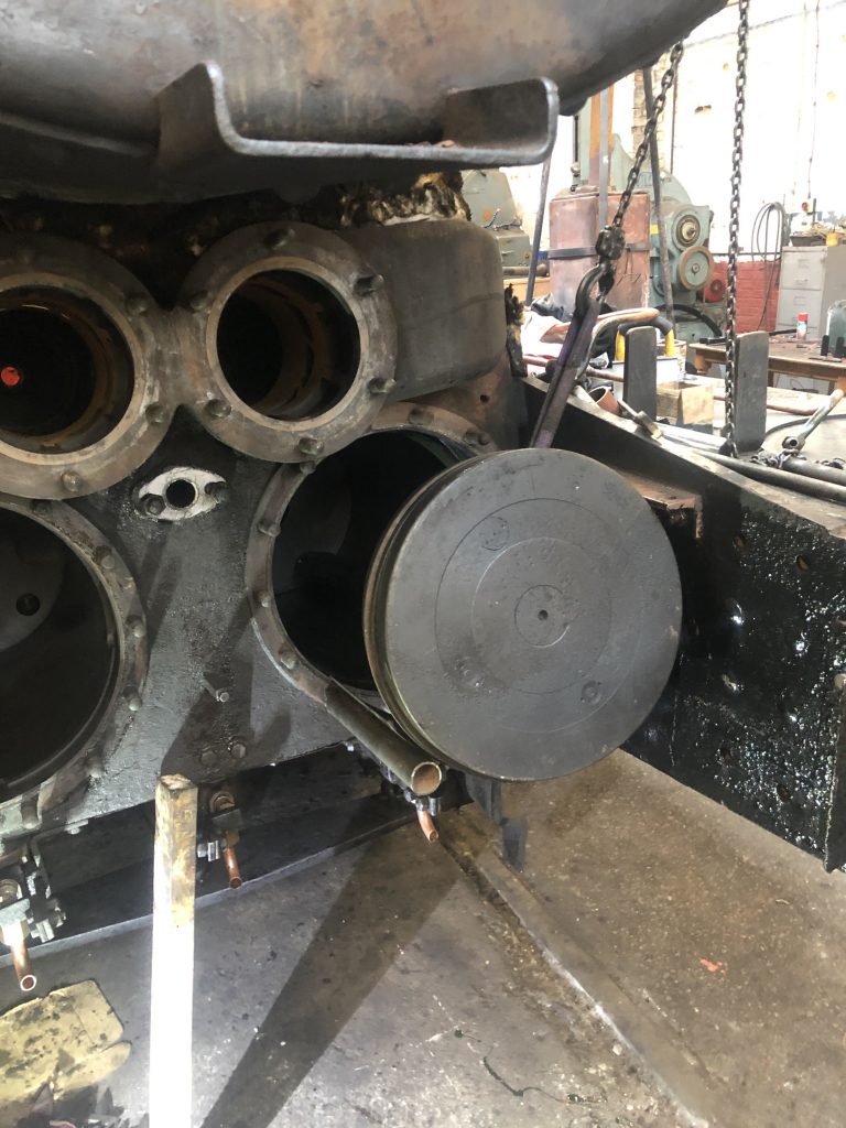 5643's left hand piston being re-fitted