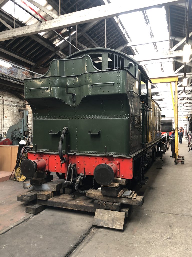 A rear view of 5643 on blocks at Bury during winter maintenance