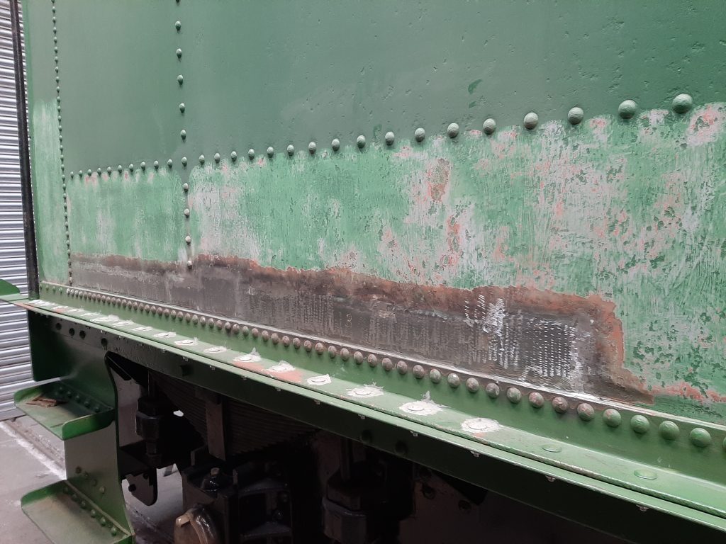 New steel plates welded into the side of Wootton Hall's tender tank