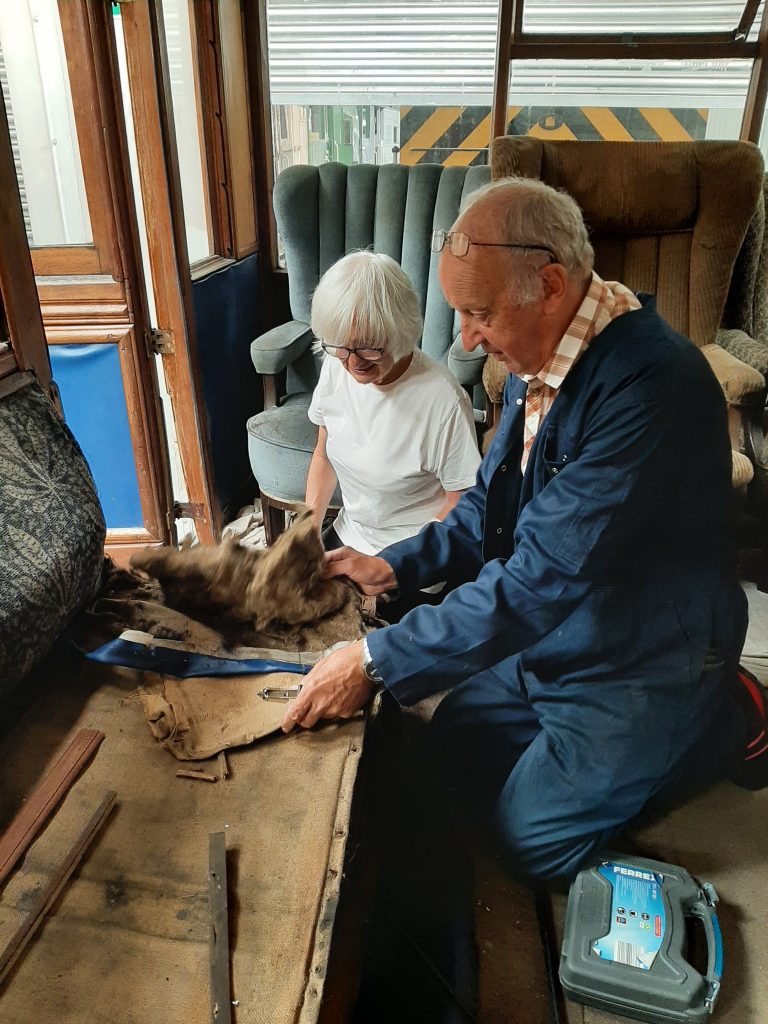 Anne and Phil Burton working on the chaise longue in GER No. 5