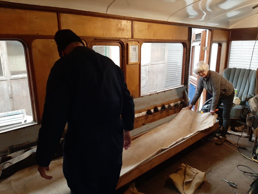 Phil and Anne Burton working on the chaise longue