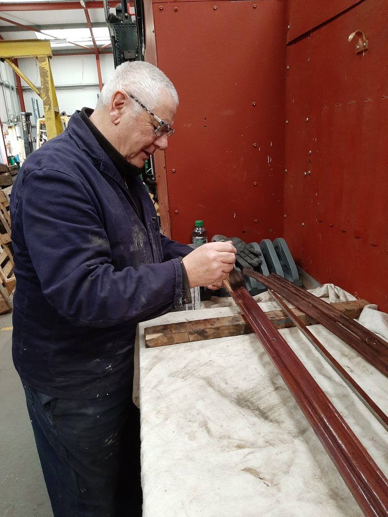 John Davis staining some new mouldings for GER No. 5