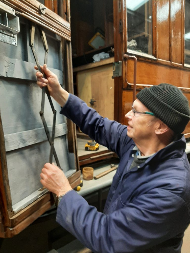 John Dixon fitting a new set of window scissors to GER No. 5