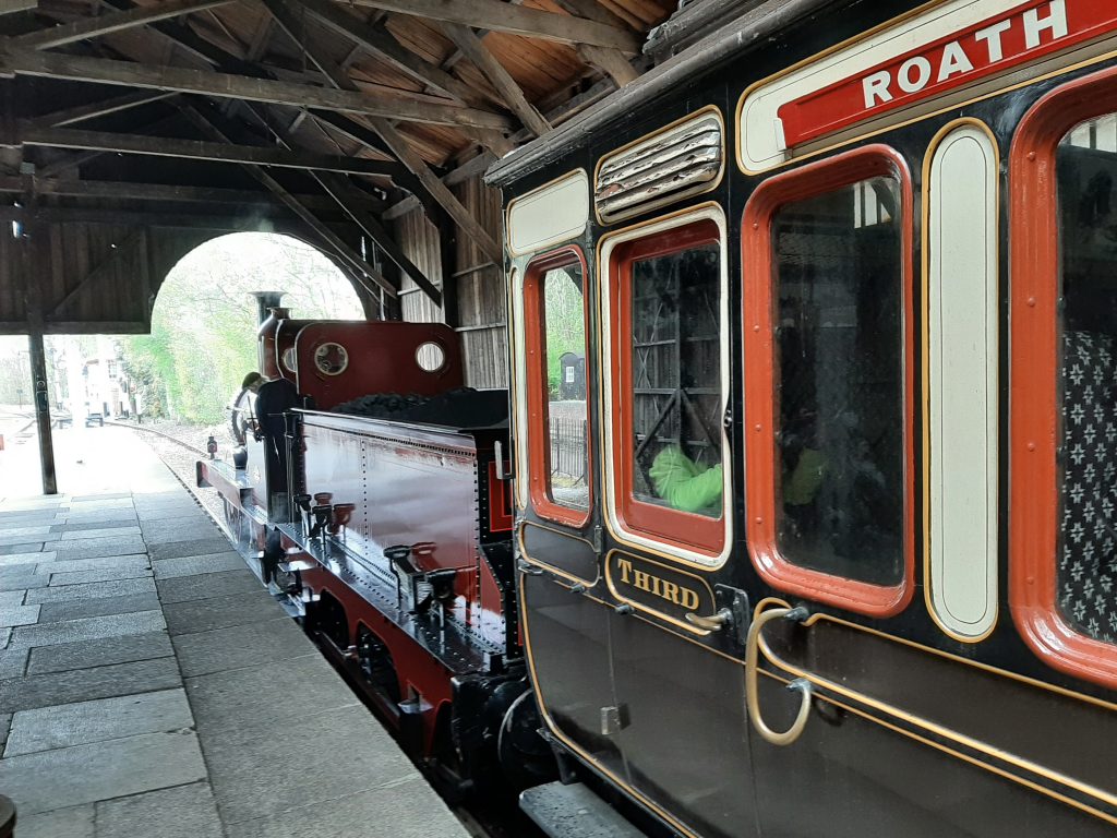 Inside the trainshed with vintage coach