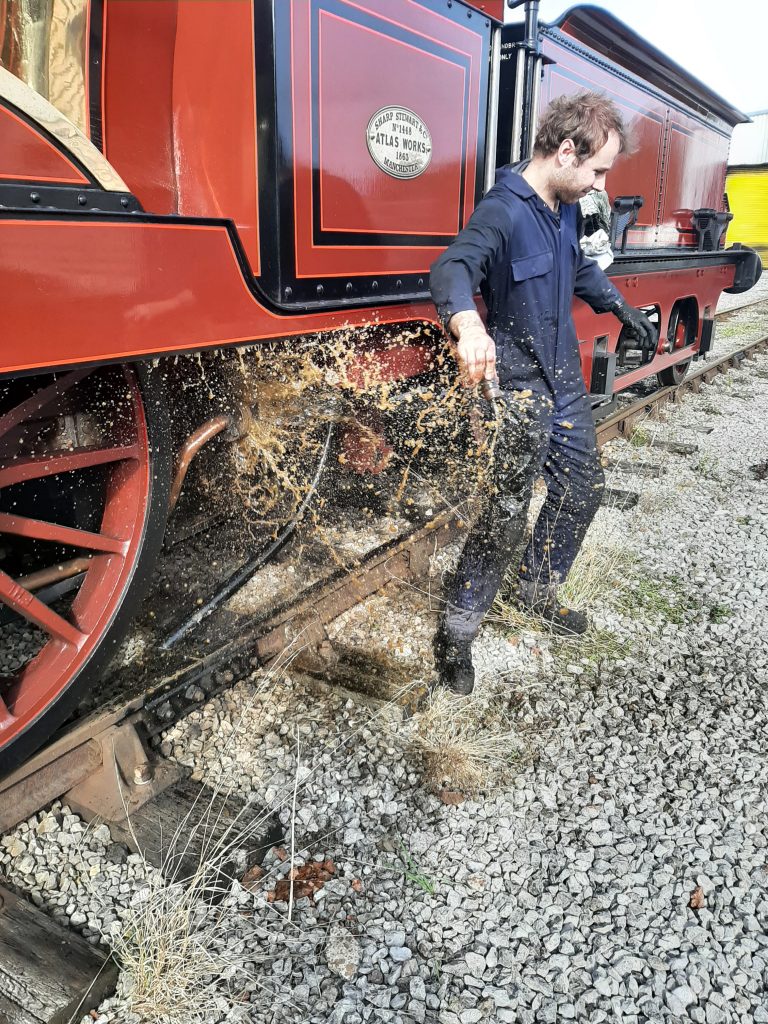 Sam trying to escape the rush of water from FR 20's boiler