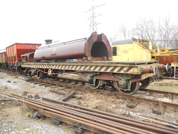 FR Bogie Bolster with "Cumbria's" tank and cab roof on board!