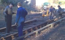 The Permanent Way gang working on the track at Lakeside Station January 2000